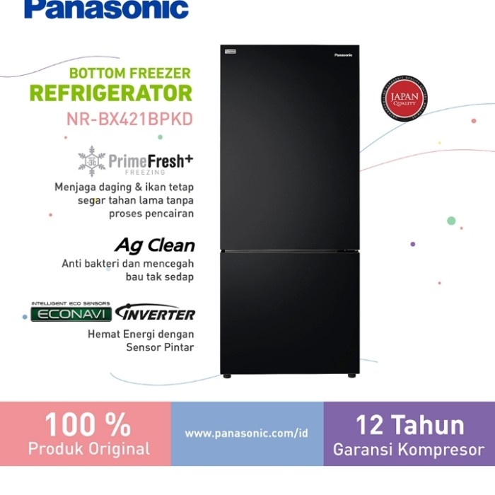 KULKAS PANASONIC FREEZER BAWAH NR BX421BPKD INVERTER BOTTOM FREEZER