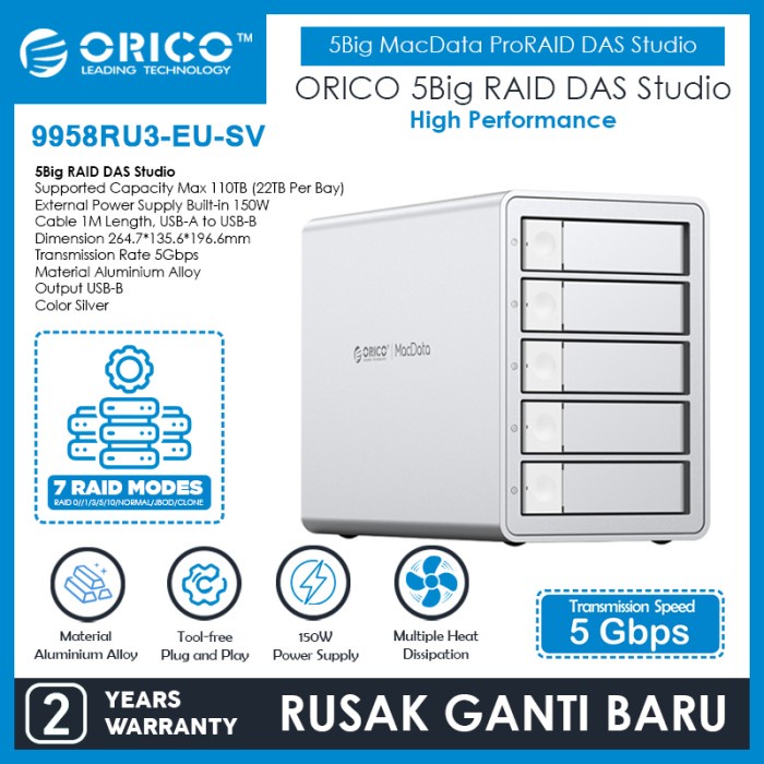 KODE B ORICO MacData 5 Big RAID DAS Studio 2bay 4bay 5bay MultiBay HDD Enclosure MultiBay SSD