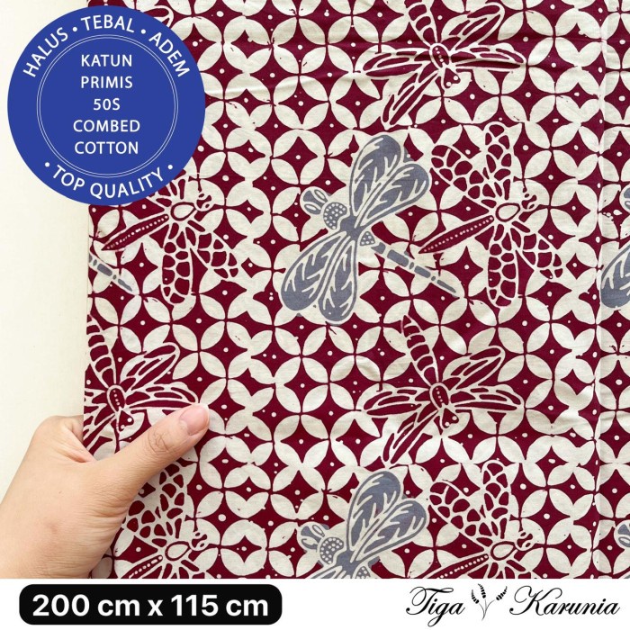 Kain Batik Cap Premium Solo Kawung Capung Maroon Grey Katun Primis
