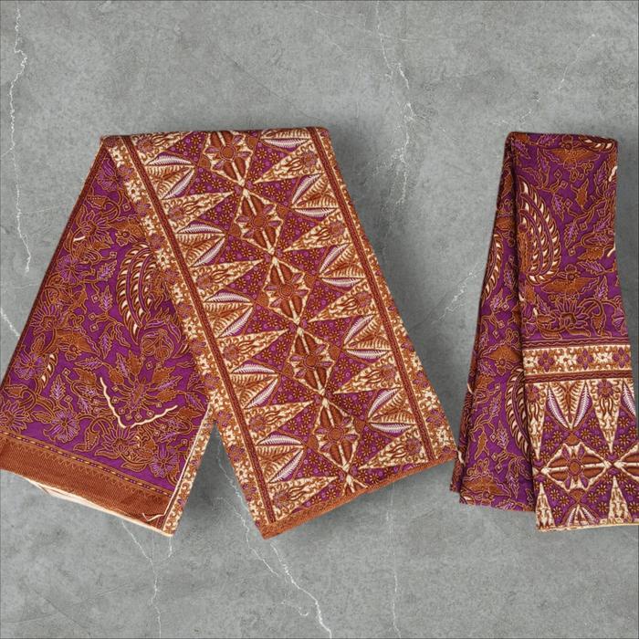 Kain Batik Set Sarung - Selendang Bahan Dobi Print Cabut Warna Burgundy