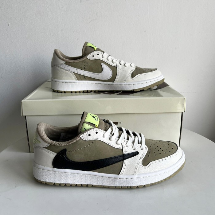 Sepatu Sneakers Jordan 1 Low Golf Pria Travis Olive Original Materials