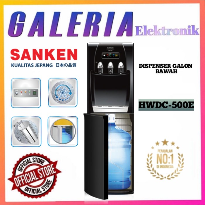 Dispenser Sanken Hwd-C500E Galon Bawah Black Hwdc500E / Hwdc-500E