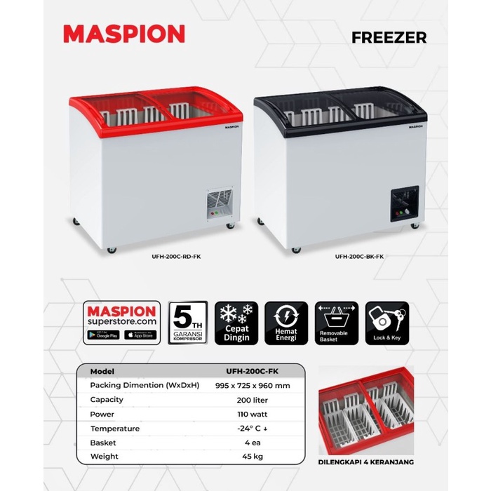 Uchida Sliding Glass Chest Freezer 300 Liter Ufh-300C