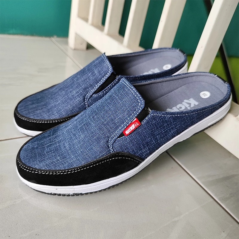 Gratis Ongkir  Sepatu Slop Pria Slipon Selop Sandal Bustong Tutong Bahan Kain Levis Santai Jalan
