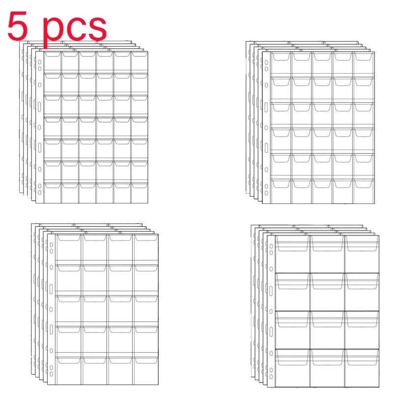 

5 PCS Album for Coins Albums 12/20/30/42 Pocket Coins Collection PVC Transparent Inside Pages Coins
