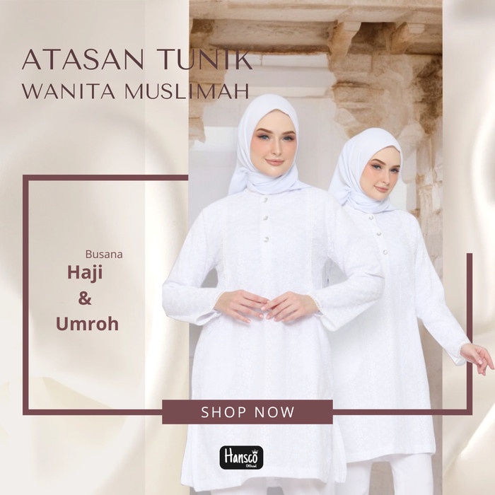 Baju Umroh Atasan Tunik Putih Bordir Busana Umroh Haji Wanita Muslimah