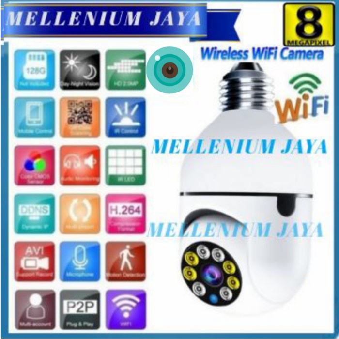 Cctv Ip Cam Ptz Bohlam Lampu App Icsee 8Mp Kamera Full Hd Cctv Wifi