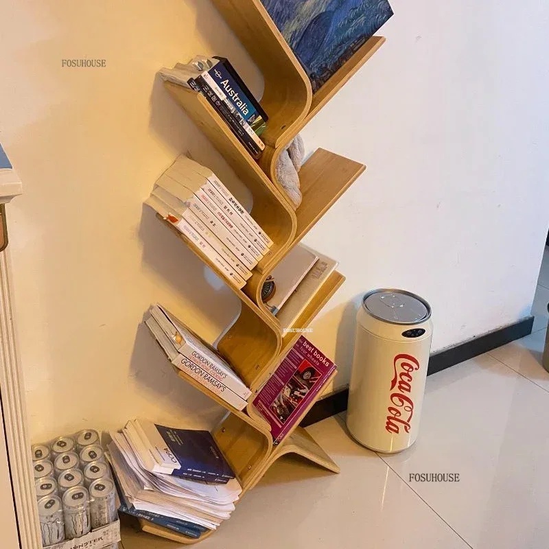 Nordic Creative Floor Storage Narrow Bookcases Living Room Multi-layer Book Shelves Curved