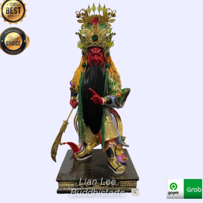 Patung Dewa Kwan Kong Kayu Taiwan 16 In