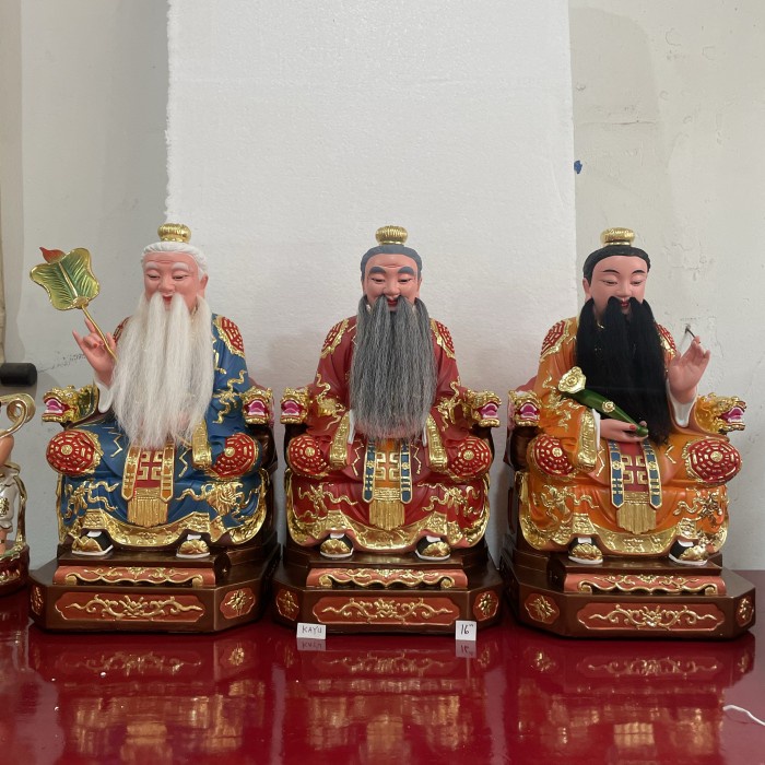 Patung Dewa San Jing / San Qing Tao Zhu / 3 Dewa Tao Bahan Kayu 16In