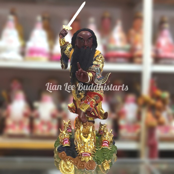 Patung Dewa Xuan Tian Shang Di / Hian Tian Sang Ti Berdiri 5 Naga Kayu