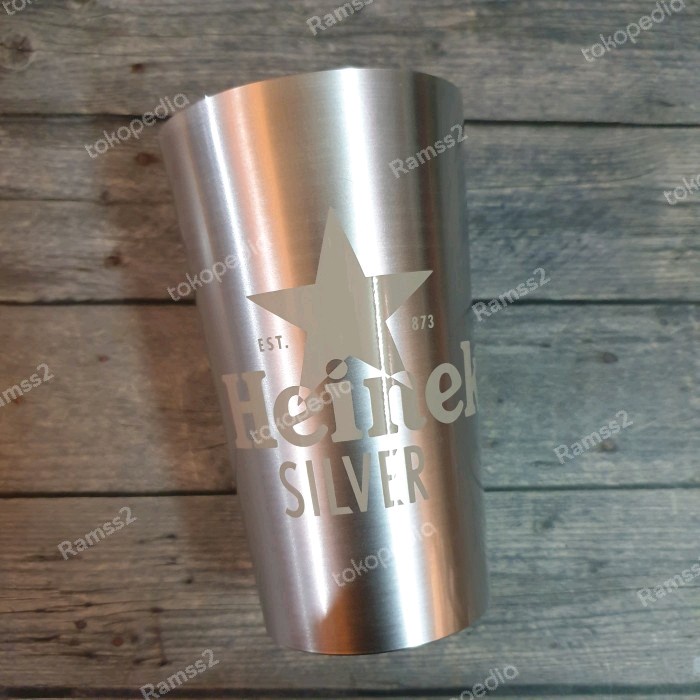 Heineken Silver Metal Glass Gelas Logam Perak Singapore Carlsberg Corona Paulaner Kode 1119