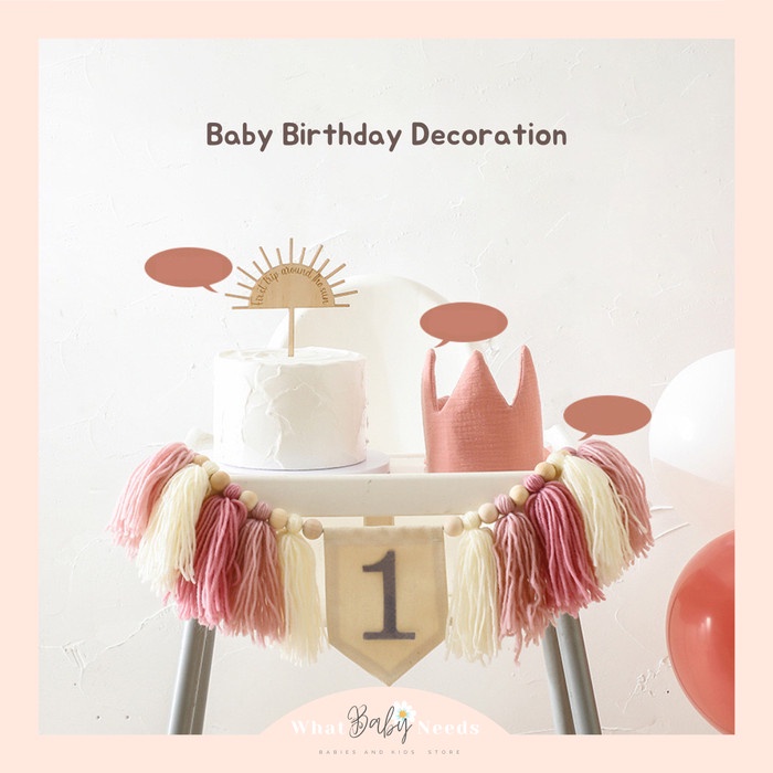 Baby Birthday Decoration Set / Dekorasi Ulang Tahun Anak Bayi +Mahkota Original