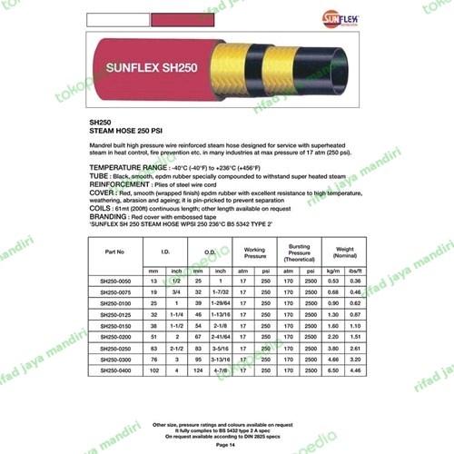 Netanya Steam Hose Sh250 Sunflex 3/4" X 61 Meter Wp 250Psi