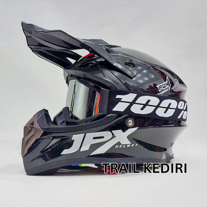 Jpx Fox1 Black Glossy Solid Helm Cross Google Trail Seratus Fox 1