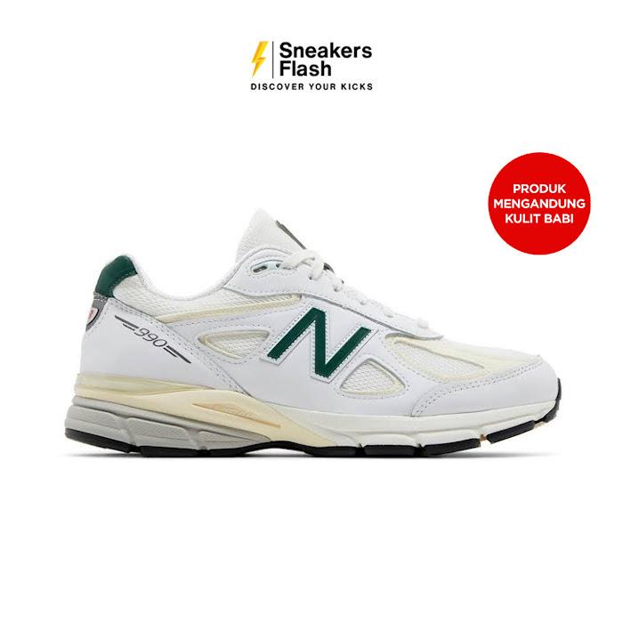 NEW BALANCE 990 V4 Made In Usa White Green Sepatu Sneakers Pria - U990TC4 - Size 44.5