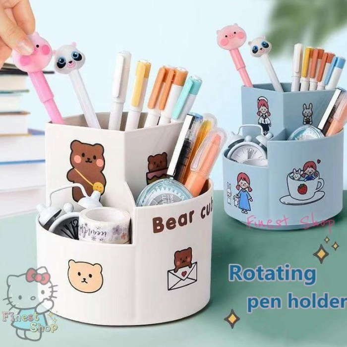 

HOT SALE! Rotating Pen Holder Free Stiker Lucu Tempat Pensil Wadah Penyimpanan