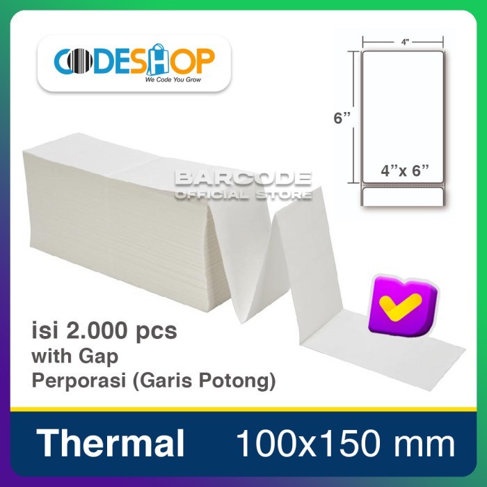 

LABEL BARCODE 100 X 150 KERTAS STIKER THERMAL 100x150 MM A6 (2.000pcs)