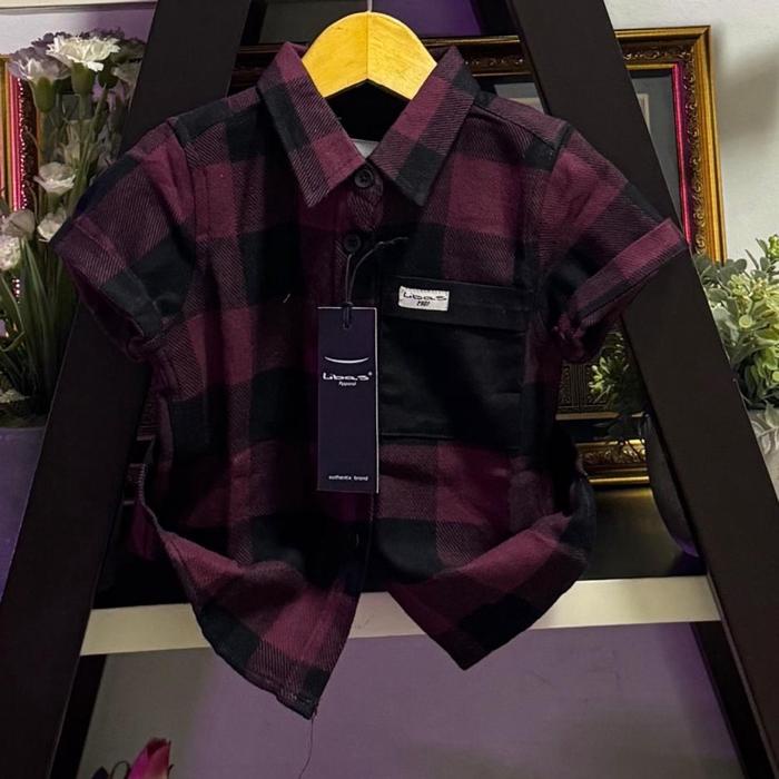 BERMUTU Best Seller Kemeja Kotak Kotak Anak Warna Maroon dan Hitam Bahan Flanel Premium Brand Libas