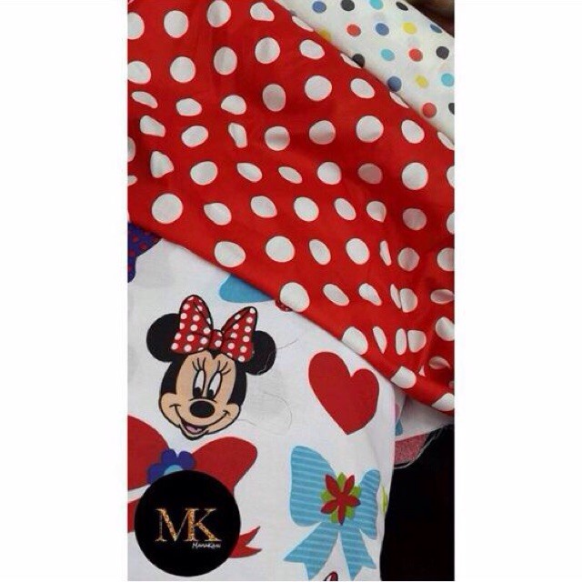 EKSLUSIF Kain Katun Jepang Minnie Mouse Polkadot Merah Bahan Baju Anak Motif Ori