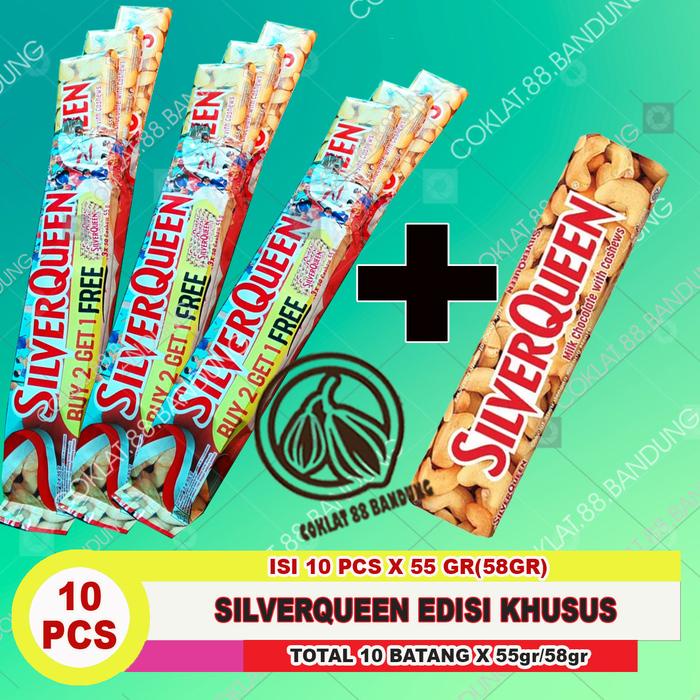 

terbaru !!! silvrqueen 55gr ex 58gr 1 box isi 10, cokelat silver queen 55 gram 10 pcs mede chocolate
