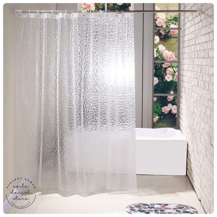 BUM-396 Tirai Kamar Mandi 3D Waterproof Plastik Motif Transparan