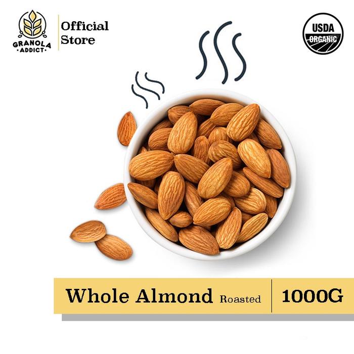 

terbaru !!! granola addict - roasted whole almond / kacang almond panggang 1000g (1kg) ready
