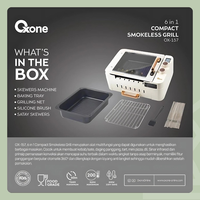 Herzliya Alat Panggang Elektrik Bbq Ne Ox-157 Compact Smokeless Grill 6 In 1 Pembuat Sate