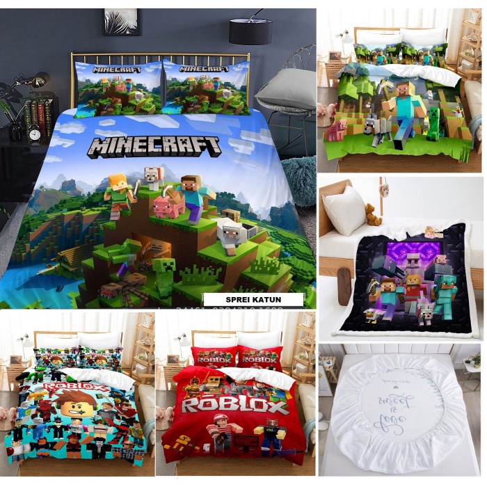 Sprei Katun Minecraft Roblox / Selimut / Sarung Bantal