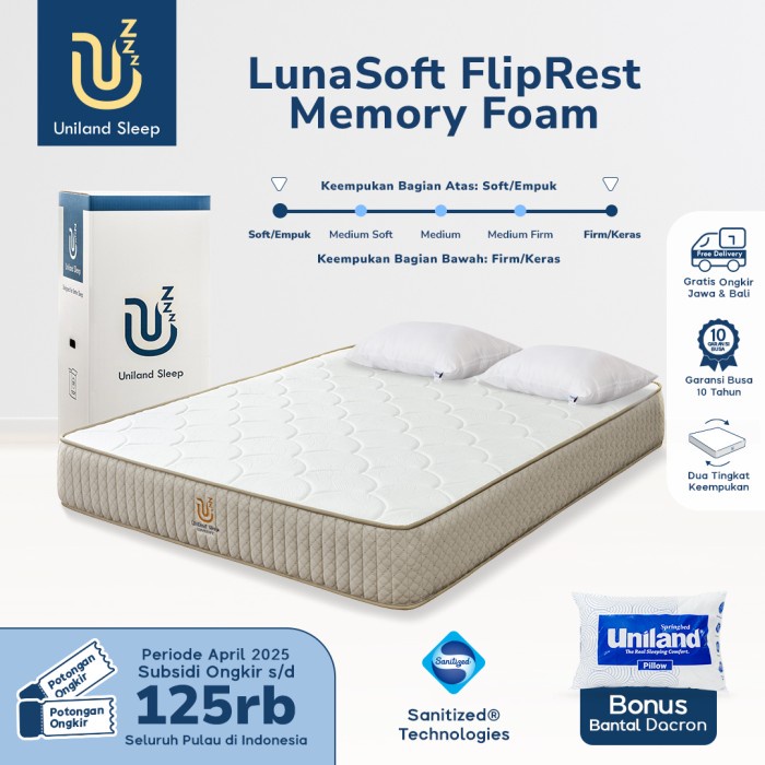 KASUR BUSA UNILAND SLEEP LUNASOFT FLIPREST 25CM MEMORYFOAMDUALFEEL