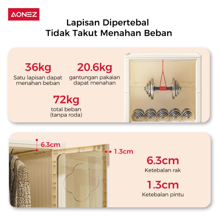 AONEZ LEMARI PAKAIAN PLASTIK SUSUN PUTIH MINIMALIS LEMARI BAJU 3 LEMARI LIPAT + 1 LEMARI PAKAIAN