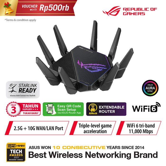 ASUS ROG Rapture GT-AX11000 Tri-Band WiFi 6 gang router AX11000