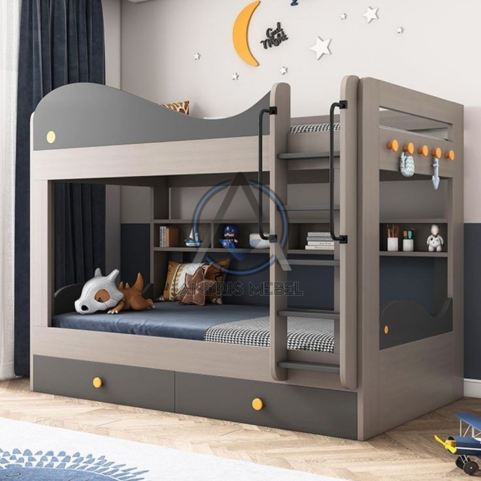 Ranjang susun anak 3 kasur model tempat tidur tingkat kayu