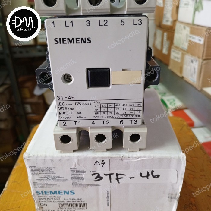 Gercep Kontaktor Siemens 3Tf46-22 (80 Amper) Varian Coil 110V 220V Dan 42Vac