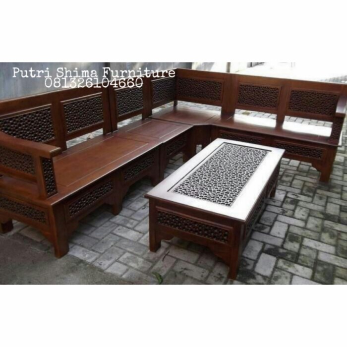 PREMIUM Set kursi sudut kayu kursi tamu L kursi sudut kayu minimalis murah