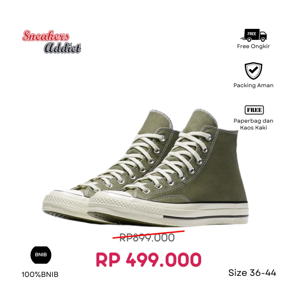 Sepatu Sneakers Converse High All Star Chuck Taylor 70S Green Army Field Surplus 100% Original