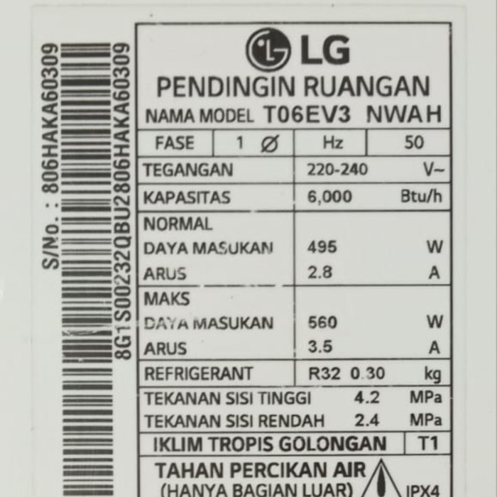 Body Cover Casing Indoor AC LG Dual Inverter 1/2 PK T06EV3 NWAH Cabutan Bekas Original