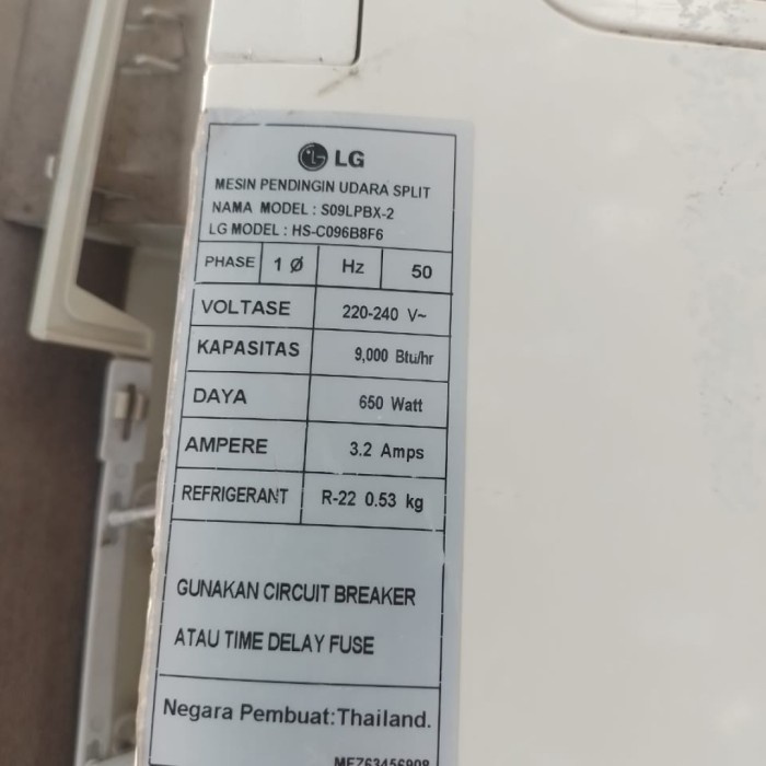 Body Cover Casing Indoor AC 1/2 PK LG S09LPBX-2 Original Bekas