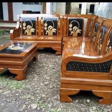 PREMIUM Kursi Meja Sudut Ruang Tamu L Kayu Jati Mentah Furniture Lancar Jepara