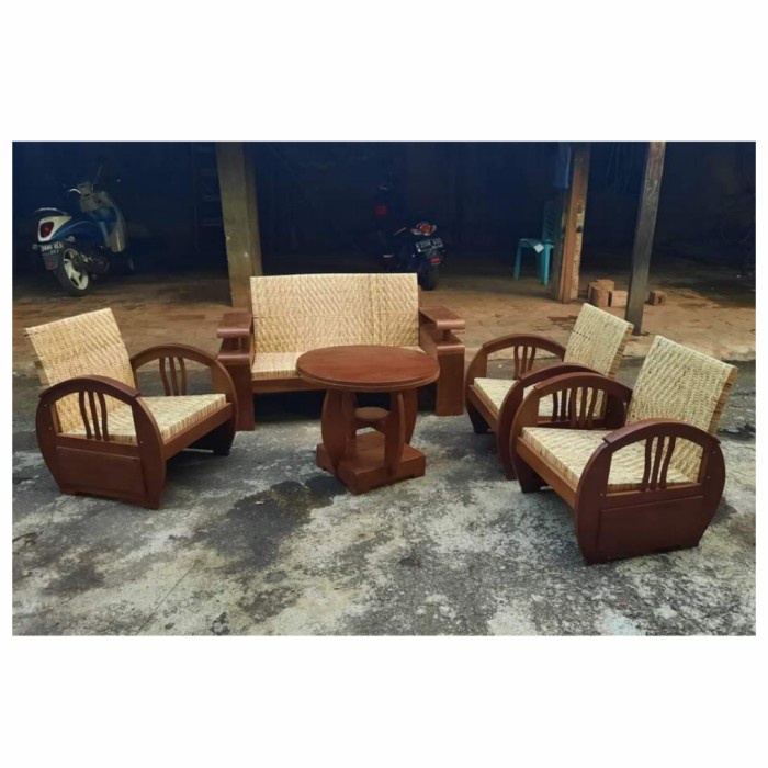 PREMIUM kursi tamu sedan becak kuno antik anyaman rotan kayu jati murah repro