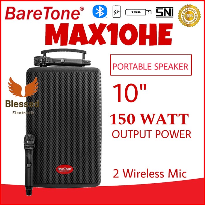 Speaker Baretone MAX10HE / MAX 10 HE / MAX-10HE Wireless Bluetooth ORI