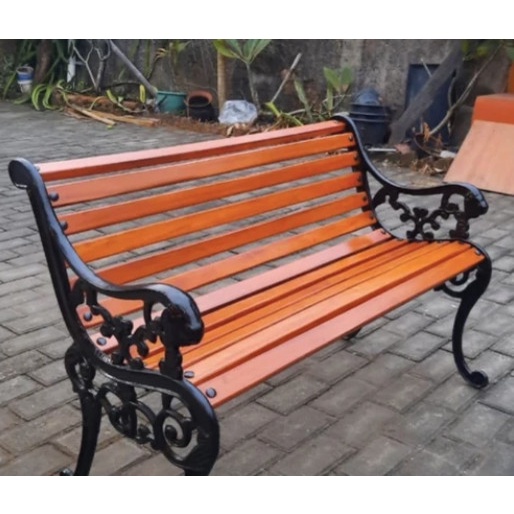 PREMIUM KURSI TAMAN BESI COR DUDUKAN KAYU JATI BANGKU GARDEN