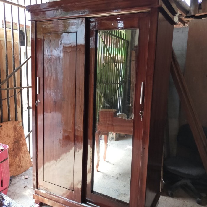 Lemari Pakaian 2 Pintu Sliding Kayu Jati
