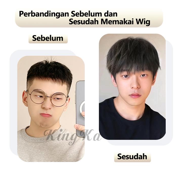 Wig Pria Import Korea/Full Wig Korea Netral Pendek Rambut Pendek Berbulu Alami Rambut