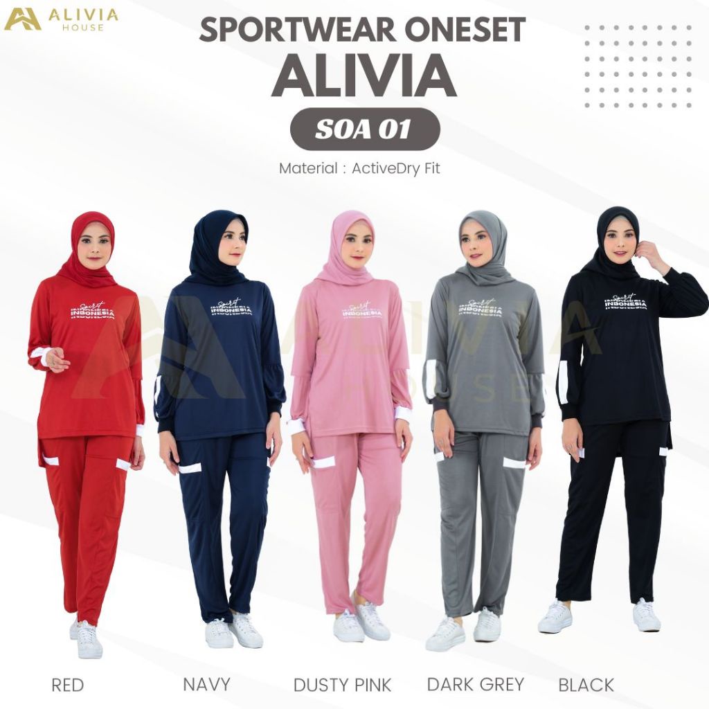 Sportwear Oneset Alivia SOA01 - Setelan Olahraga Wanita - Baju Olahraga Kaos Muslimah - Setelan