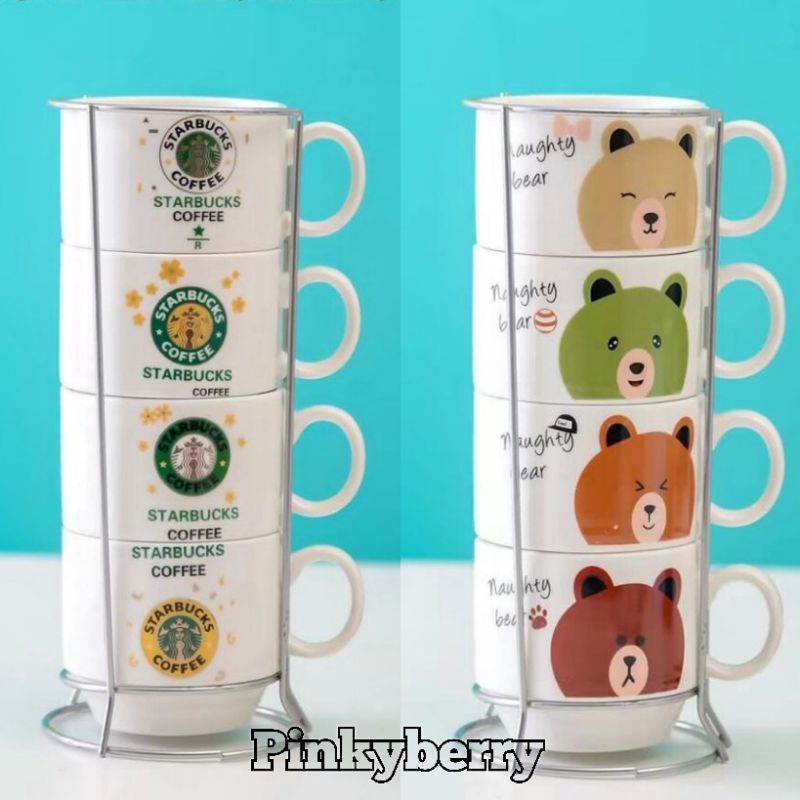 Laris Manis Gelas Keamik Susun / Gelas Keramik Lucu / Cangkir Keramik / Mug Keramik 4 Susun (M) C149