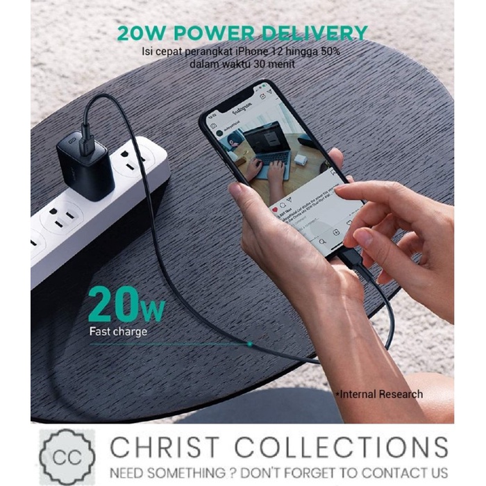 Aukey Kepala Charger 20W Fast Charge Port Type C Iphone 12 & Android Original