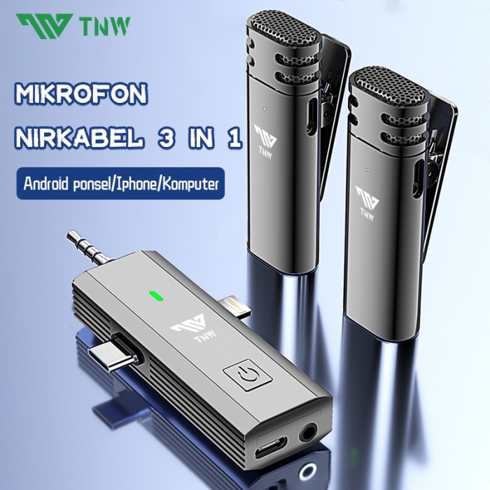 TNW 3 In 1 Microphone Wireless Dual Mikrofon Clip On Mic Bluetooth Tanpa Kabel Microphone Youtuber