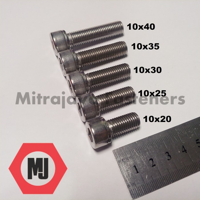 HJK Baut L 10x40 M10 x 40 mm 1.25 Drat Halus Stainless Steel 304