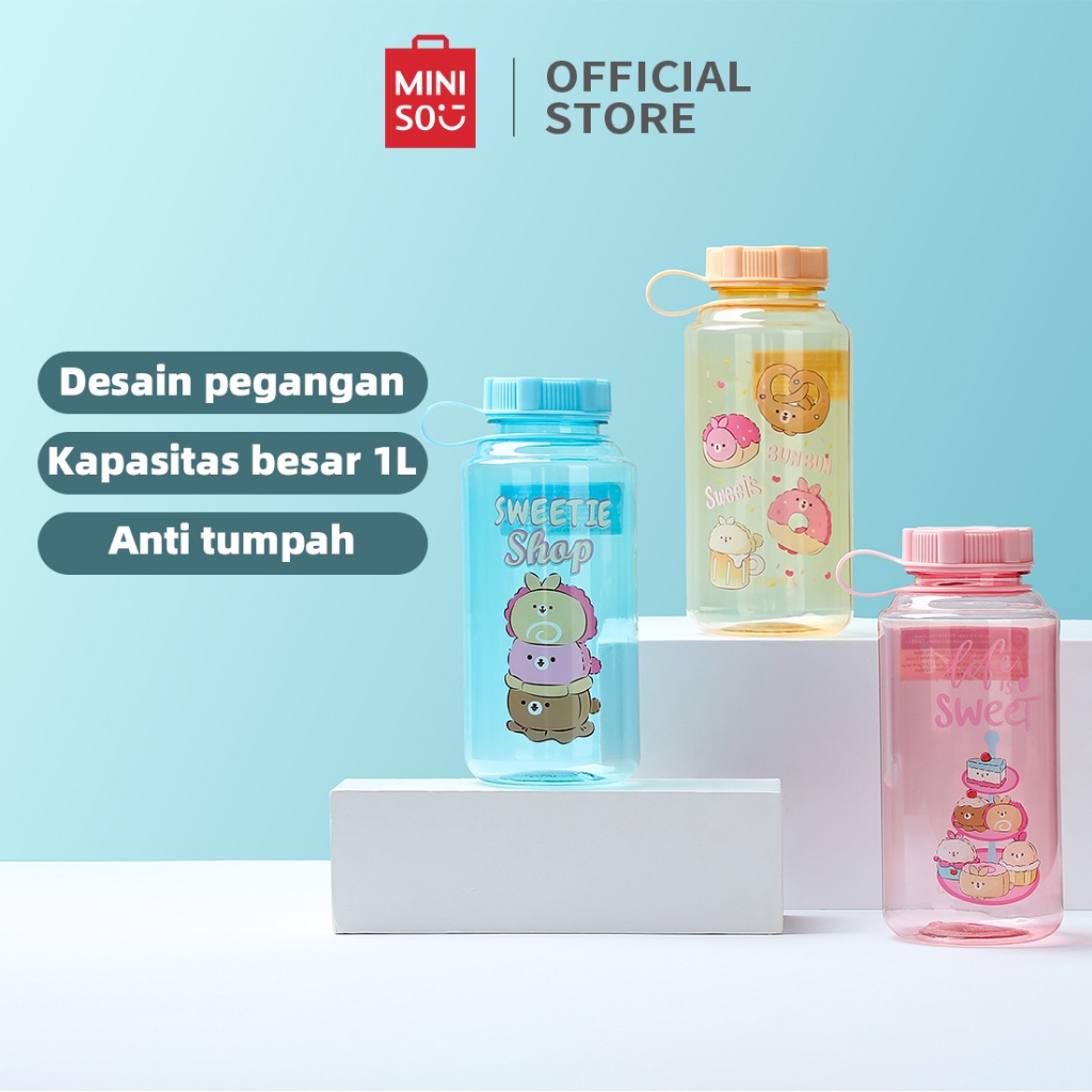 yangbaru- MINISO Botol Minum Botol Air Besar 1L Botol Air Dingin Minum Plastik Jumbo Botol Minum